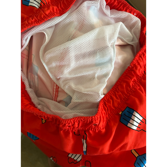 Mens Unbranded Swim Trunks Rocket Popsicle Size Likely L 36 Red - No Drawstring - Picture 3 of 4